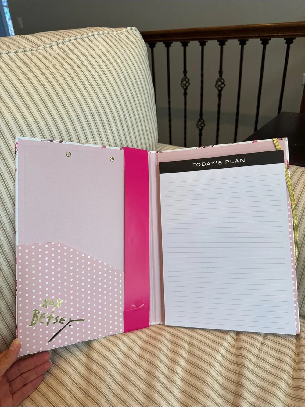 Betsey Johnson Pink & Gold Butterfly Notepad Clipboard with Pen notebook NWOT